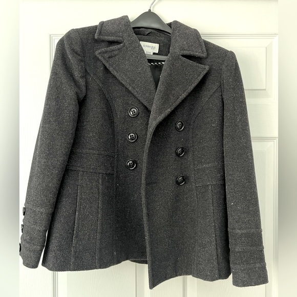 Women’s Charcoal Gray St John’s Bay Pea Coat, size Petite Medium - Picture 1 of 2